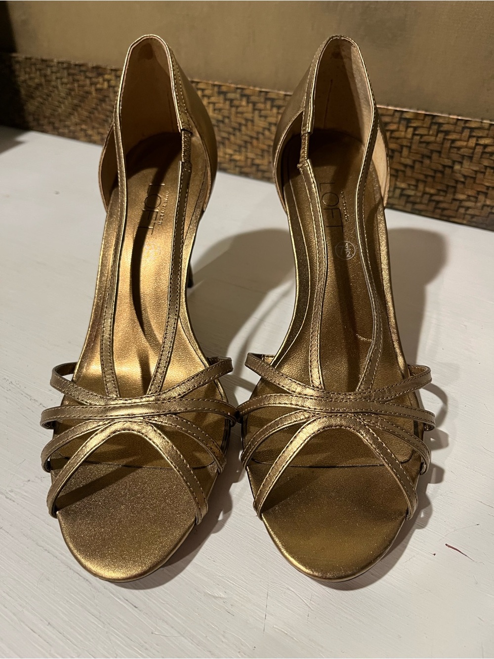 LOFT Metallic Bronze/Old Gold Strappy High Heeled Sandals